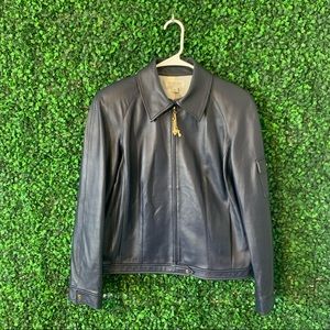 St. John Sport by Marie Gray Large Blue Leather jacket full zip charm